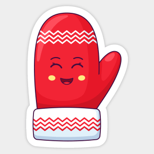 Cartoon Kawaii Left Santa Mitten with Smiling Eyes Sticker